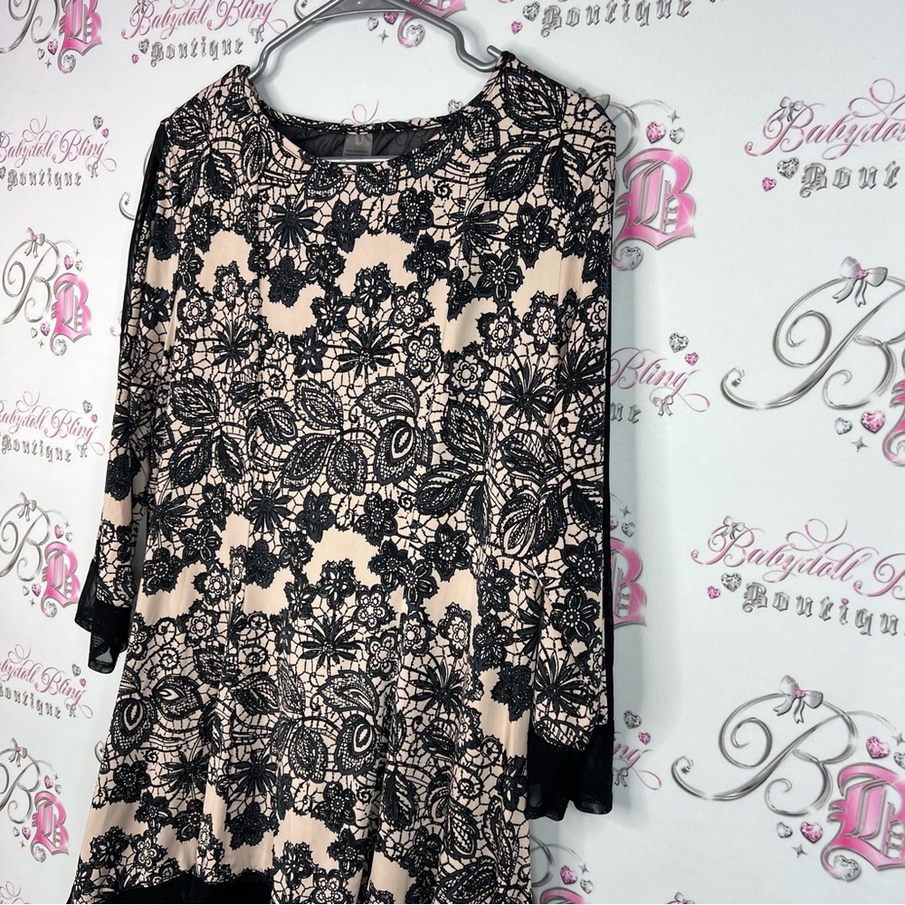 Long sleeve top fairy hem bottom Elegant Black Lace Floral Women's Top - Picture 4 of 8